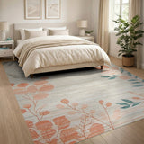 Beige Coral Berry Teal Leaf Area Rug