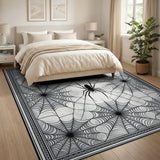 ODIKA Gothic Spiderweb Washable Rug - Black & White Non-Slip Low Pile Area Rug