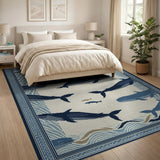 Navy Blue Whale Ocean Waves Area Rug