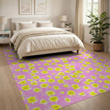 Vibrant Pink Area Rug with Yellow Daisies