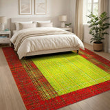 Red Bordered Yellow Pixel Geometric Area Rug