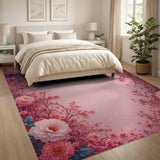 Pink Dahlia Cherry Blossom Floral Rug