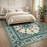 Traditional Persian Blue and Teal Teal Medallion Traditional Persian Area Rug