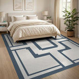 Grey Grey Geometric Frame Area Rug
