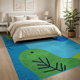 Abstract Green Leaves on Turquoise Blue Area Rug