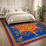 Royal Blue Persian Medallion Rug with Red Center