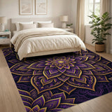 ODIKA Washable Purple and Gold Mandala Area Rug, Low Pile Non-Slip Boho Carpet