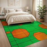 Orange Octagon Geometric Area Rug on Green