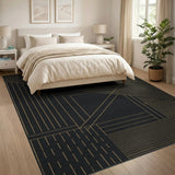 Black Gold Geometric Lines Area Rug