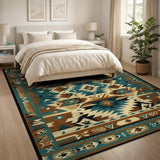 Teal Tribal Southwestern Geometric Rug
