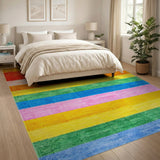 Multi-color and Patterns Geometric Modern Vibrant Rainbow Horizontal Stripe Area Rug