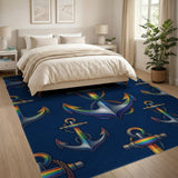 Rainbow Anchor Navy Washable Area Rug