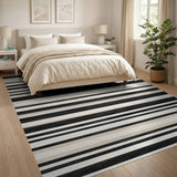 Distressed Vintage Black and White Distressed Black White Striped Area Rug