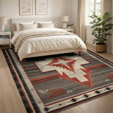 Grey Red Southwestern Tribal Area Rug