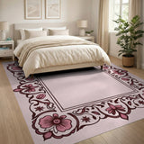 Pink Ornate Floral Border Rug
