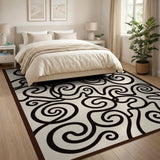 Intricate Black Swirl Abstract Beige Area Rug