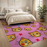 Playful Cartoon Orange Cats Pink Area Rug