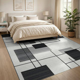 Abstract Grid Black White Geometric Rug