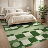 Green Geometric Checkerboard Area Rug
