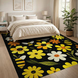 Washable Whimsical Bee & Smiling Floral Low Pile Area Rug