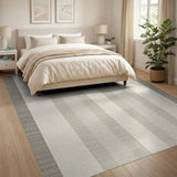 Neutral Beige Grey Striped Area Rug