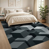 Modern Stacked Cubes Black White Area Rug