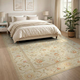 Beige and Neutral Ivory Floral Persian Area Rug