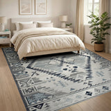 Grey Teal Southwestern Geometric Area Rug