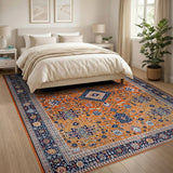 Orange Persian Medallion Area Rug with Navy Borders