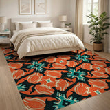 Vibrant Orange Teal Persian Pattern Area Rug