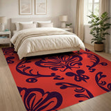 Red Elegant Red Damask Floral Area Rug