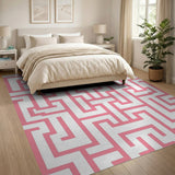 Pink Pink Maze Labyrinth Geometric Area Rug