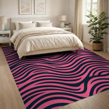 Pink Black Wavy Stripe Area Rug