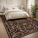 Ornate Cream on Chocolate Floral Area Rug