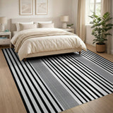 Geometric Modern Black White Vertical Stripe Area Rug