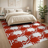 Red Geometric Modern Bold Red Geometric Lattice Area Rug