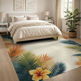 Coastal Palm Leaf Hibiscus Tropical Rug