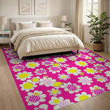 Whimsical Pink Daisy Applique Area Rug