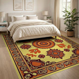 Cream Sunflower Medallion Oriental Rug