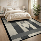 Black White Geometric Diamond Stripe Rug