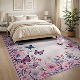 Vintage Pink Cherry Blossom Butterfly Rug