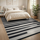 Geometric Modern Modern Black White Geometric Stripe Rug
