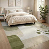 Olive Green Geometric Modern Area Rug