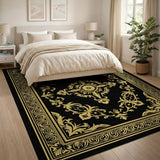 Luxurious Black Gold Ornate Floral Area Rug