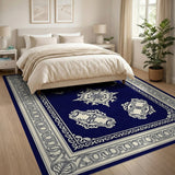 Ornate Navy Blue Persian Medallion Rug