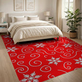 Red Festive Red Snowflake Swirl Area Rug