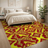 Vibrant Yellow Red Geometric Tile Pattern Rug