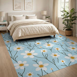 White Daisy Blooms Light Blue Area Rug