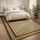 Washable Vintage Geometric Tile Area Rug - Terracotta & Olive Green