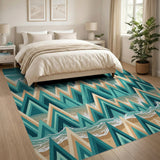 Teal Mountain Peaks and Crashing Waves Rug